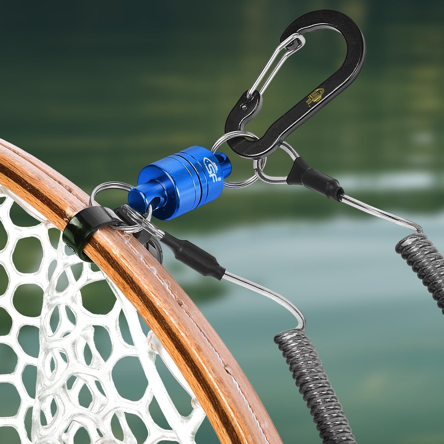 SF Strongest Magnetic Release Holder with Coiled Lanyard Aluminum Alloy Hook - Blue