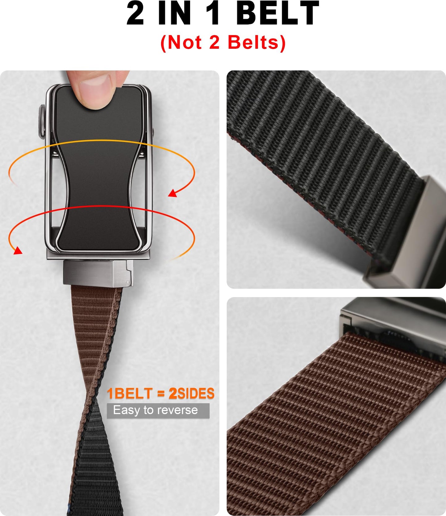BULLIANT Men Reversible Ratchet Web Belt Trimmable 1 3/8"-2 IN 1-Gift Boxed