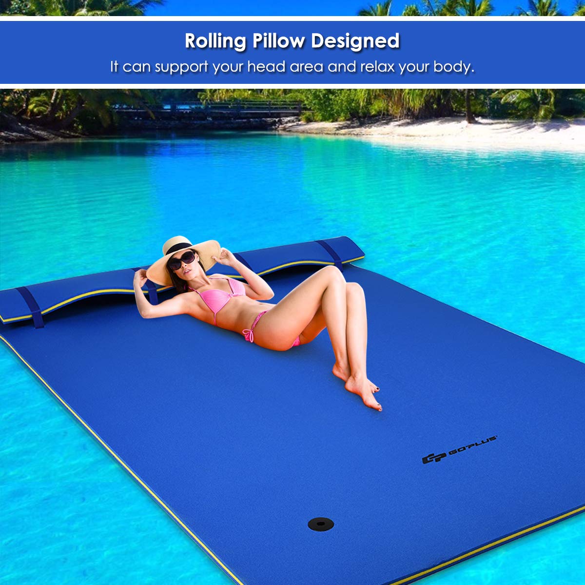 Goplus Floating Water Pad, Lily Pad for Water Recreation and Relaxing, 3-Layer Tear-Resistant XPE Foam Floating Mat for Beach, Ocean, Lake