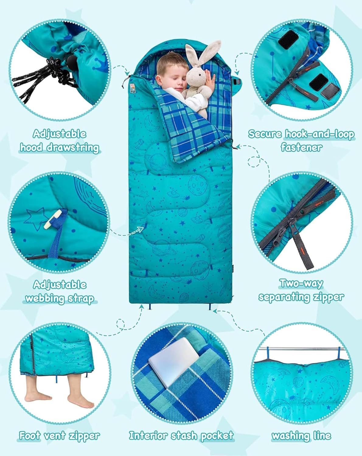 KingCamp Kids Sleeping Bag - Lightweight Waterproof Flannel for Cold Weather | Fits Ages 10-12, 4'7"-5'5" Tall