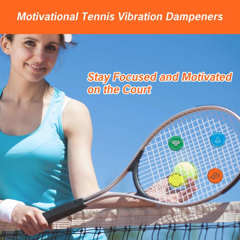 NIIIYTYB 4 Pcs Tennis Racquet Dampeners Funny Unique Silicone Dampener Tennis Dampers Racket Vibration Dampeners Fun Tennis Racket Dampers with Words Shock Absorbing Tennis Accessories