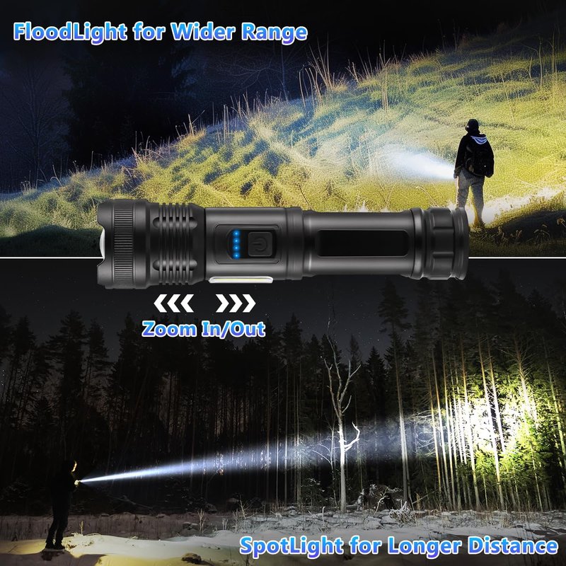 IkeeRuic 7Mode Flashlights High Lumens Rechargeable, 3Pack Tactical Flashlight High Powered, LED Flashlight Rechargeable, Super Bright Flashlight Adjustable, Flash Light for Emergency Home