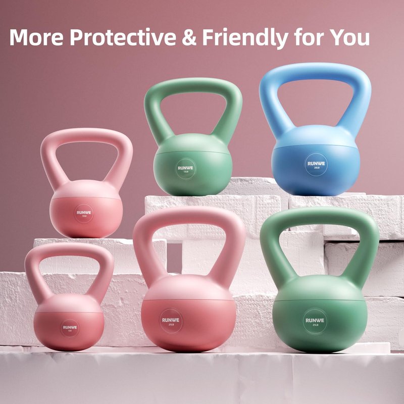 RUNWE Soft Kettlebell - Iron Sand Filled Shock-Proof Hand Weights, Strength Training Kettlebells 15lb Optional for Women Men or Children of Different Levels