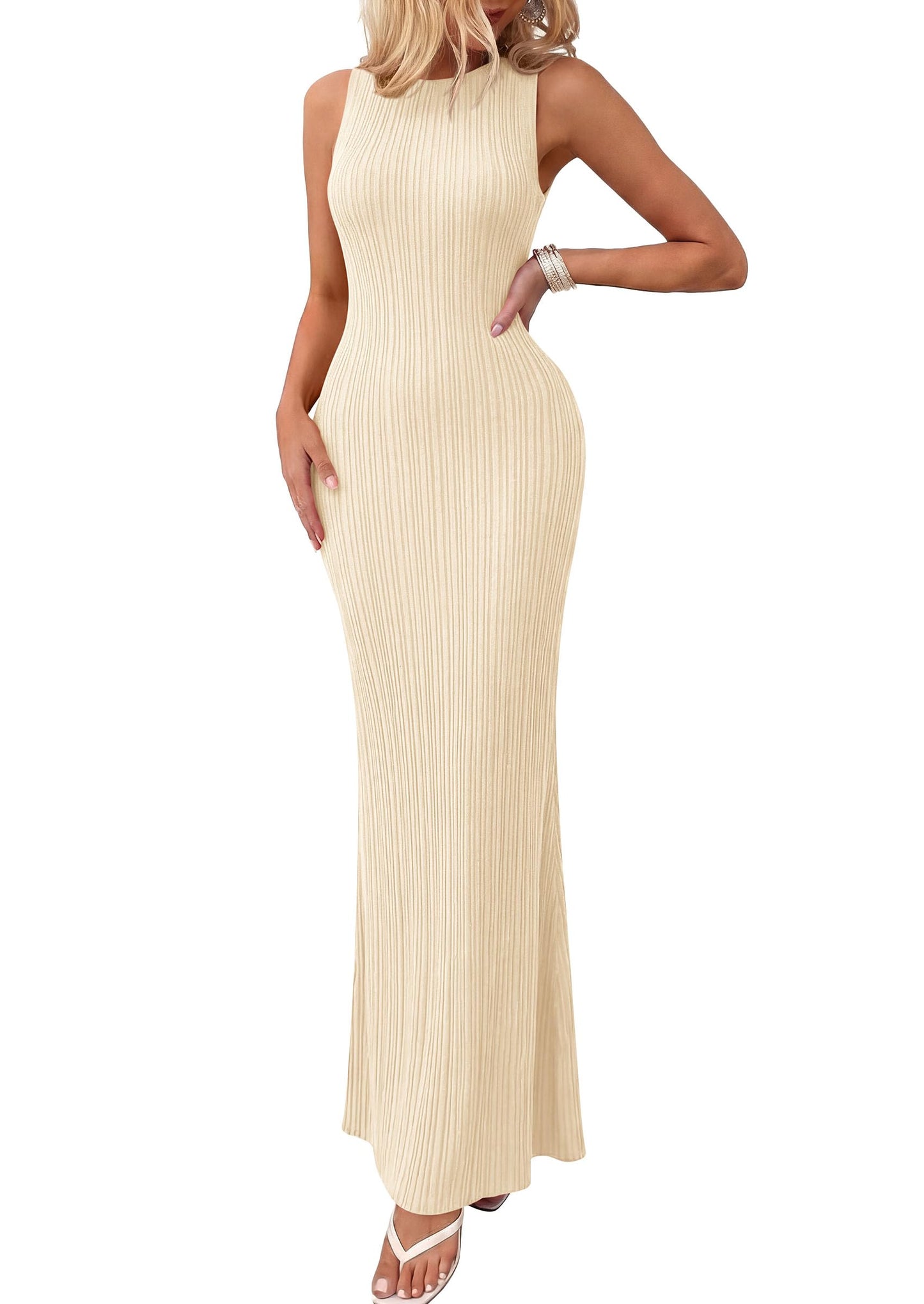 PRETTYGARDEN Women's 2026 Summer Casual Maxi Dresses Ribbed Knit Sleeveless Bodycon Elegant Going Out Beach Vacation Clothes
