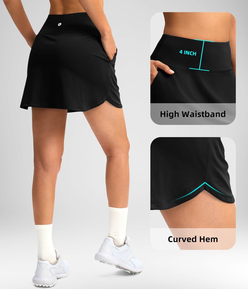 SANTINY Golf Skirts for Women Tennis Skirt High Waisted Skorts for Woman Athletic Pickleball Casual Skort with Pockets(Black_L)