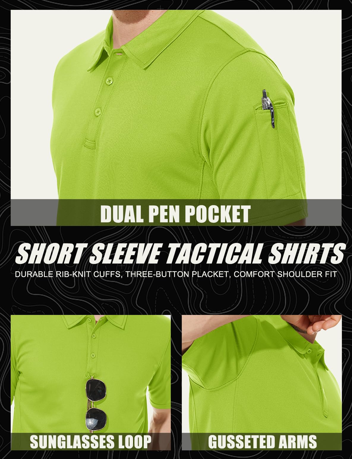 MAGCOMSEN Polo Shirts for Men Dry Fit Golf Shirts Quick Dry Work Polo Shirts Summer Shirts Fluorescent Green M