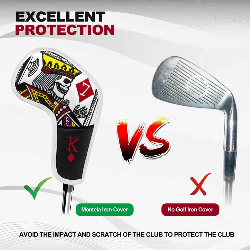 BAIRBRE Golf Club Covers Poker Diamond King Driver Cover Fariway Wood Headcover 3 Hybrid Head Covers Blade Putter Cover Mallet Putter Haedcovers with Magnetic Closure for Most Brand (Golf Iron Covers)