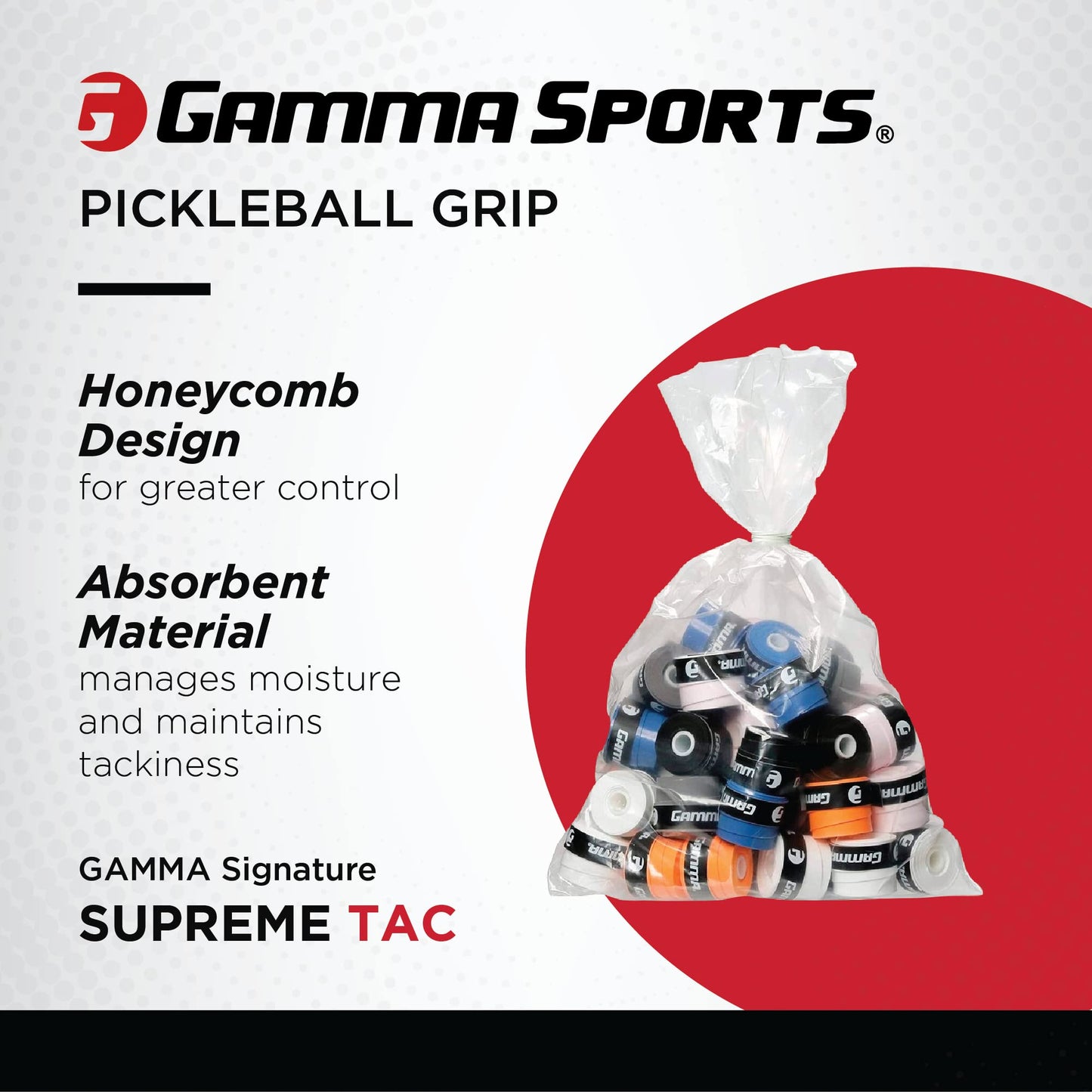 GAMMA Sports Supreme Overgrip for Tennis, Pickleball, Squash, Badminton, and Racquetball Racquets, 60-Refill Bag, White