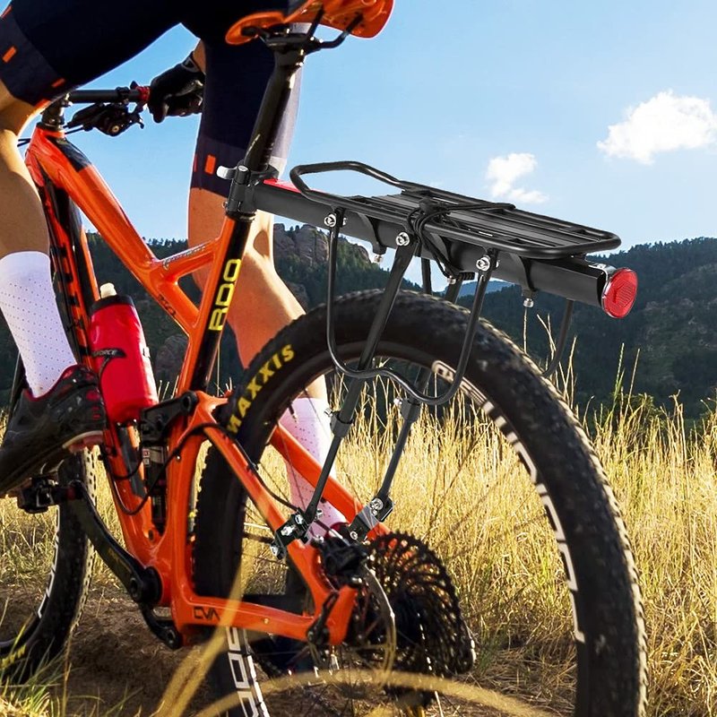 Cargo Rack Frame Mount, Adjustable Quick Release Rear Luggage Rack Touring Carrier Aluminum Alloy Mountain Road Rear Rack with Rear Reflector