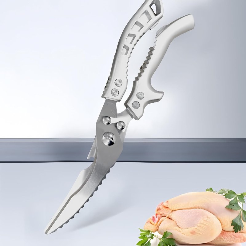 Stainless Steel Heavy-Duty Bone Shears - Sharp Multi-Functional Kitchen Scissors | Silver Finish