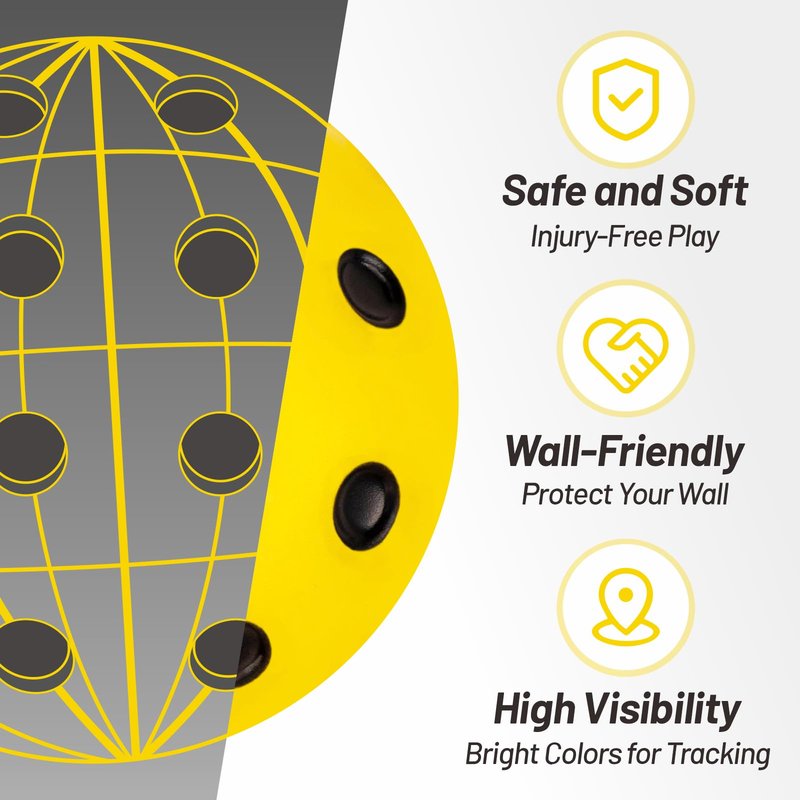 Neobadge Silent Foam Pickleball Balls - Quiet Practice for Indoor & Outdoor, Real Pickleball Feel, High-Density Foam, 40 Recessed Holes (Yellow(Black Dots))