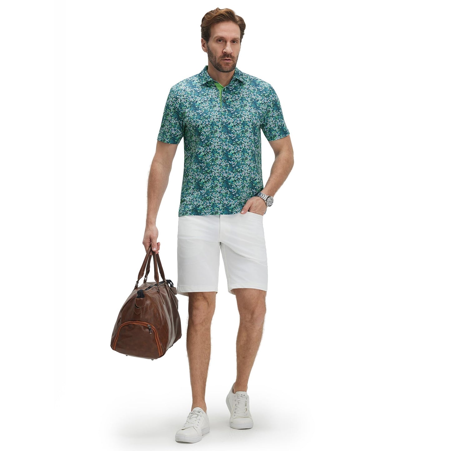 M MAELREG Mens Golf Shirt Short Sleeve Dry Fit Print Moisture Wicking Performance Patterns Collared Polo Shirt