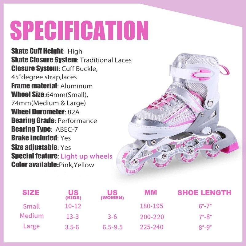Kuxuan Skates Inline Skates Adjustable for Kids,Girls Skates with All Wheels Light up,Fun Illuminating for Girls and Ladies
