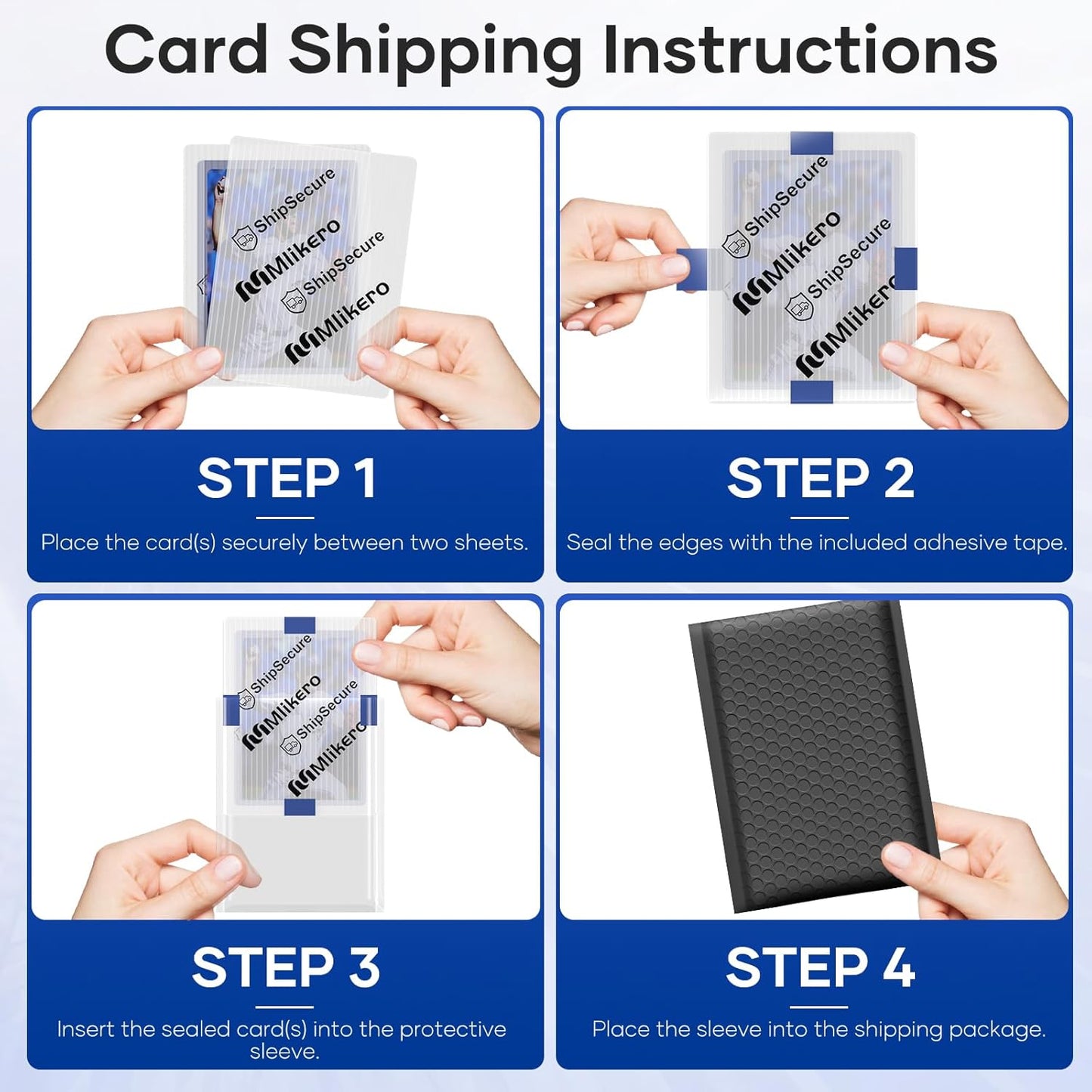Trading Card Shipping Protectors - 120 Pack Plastic Sleeves with Tape Rolls | 3.5'' x 4.5'' Size for Safe Mailing