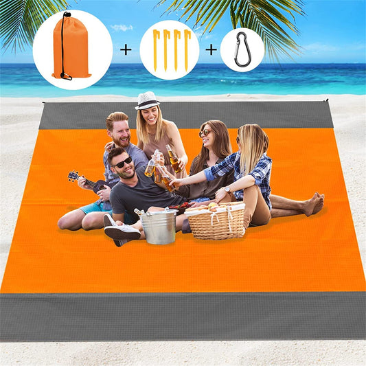 Beach Blanket, 79''×83'' Picnic Blankets for 4-7 Adults, Waterproof & Sandproof, Oversized Lightweight Beach Mat, Portable Picnic Mat, Waterproof Mat for Travel (Orange-Gray)