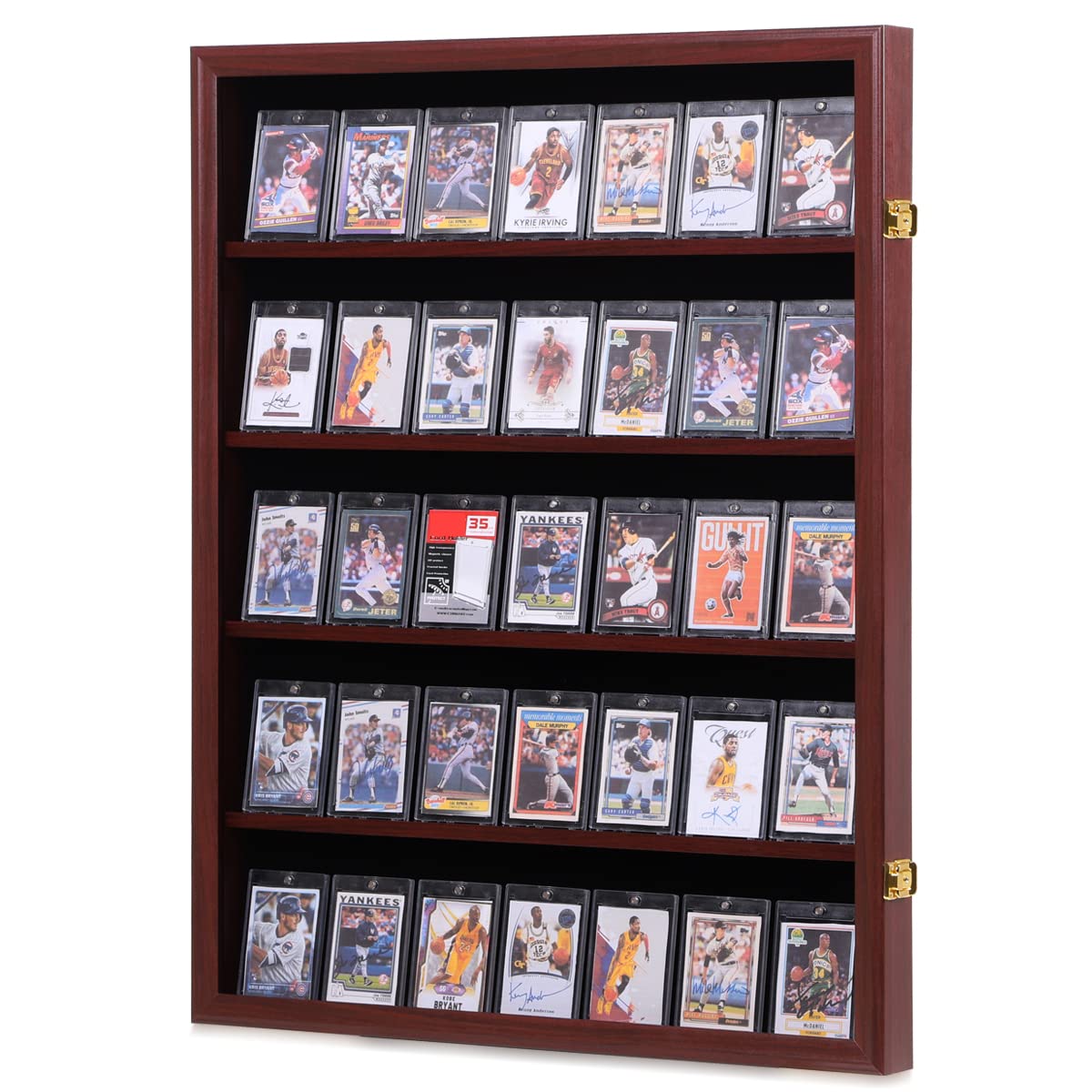Temgee 35 Baseball Card Display Case - Lockable Sports Graded Card Display Case Wall Mount with UV Protection Acrylic Door for Baseball Basketball Football Hockey Trading Card Collection (Mahogany)