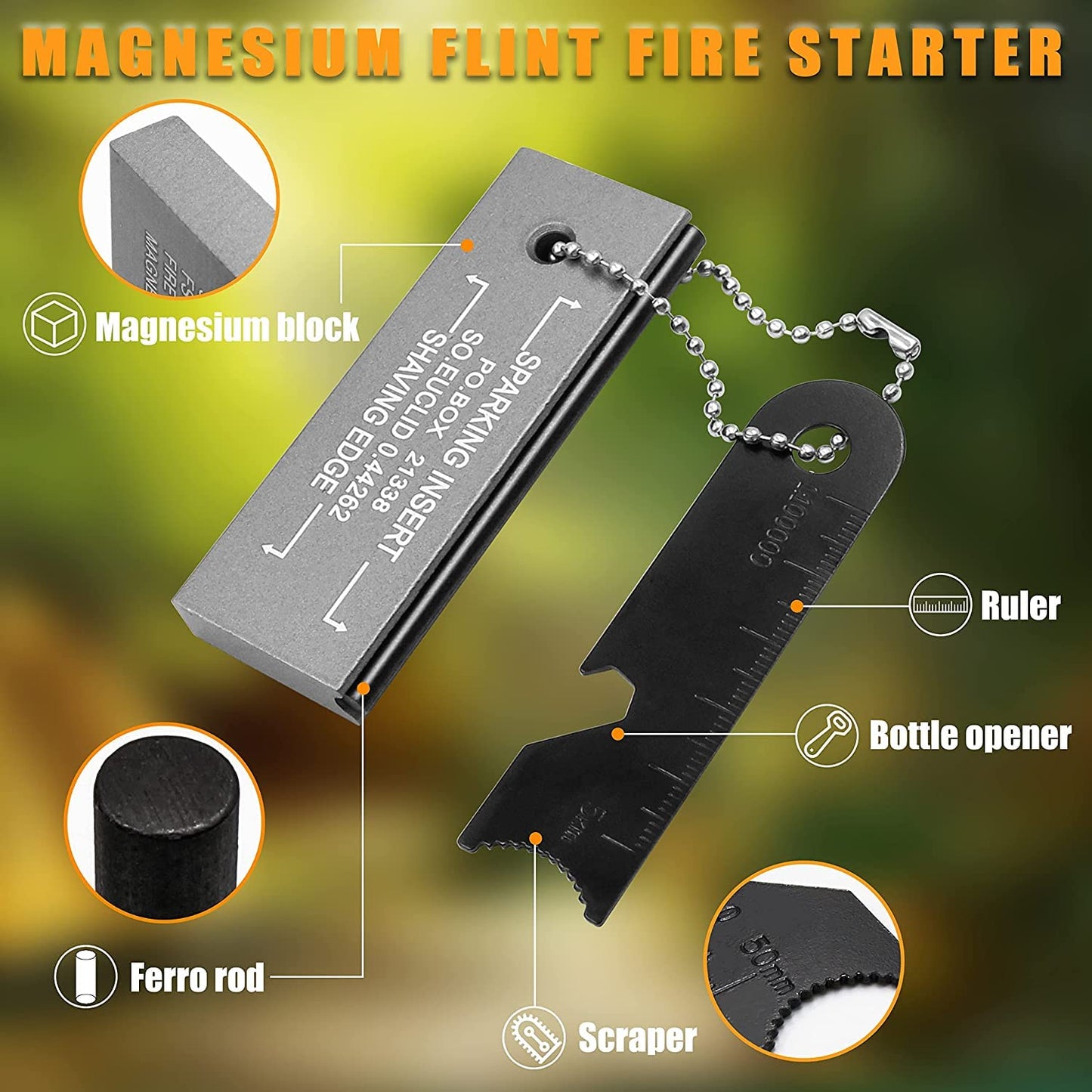 H HAGU LANDE Fire Starter Magnesium Firestarter Flint Waterproof Outdoor Survival Kit with Striker for Campfires,Hiking,Hunting(4 Pack)