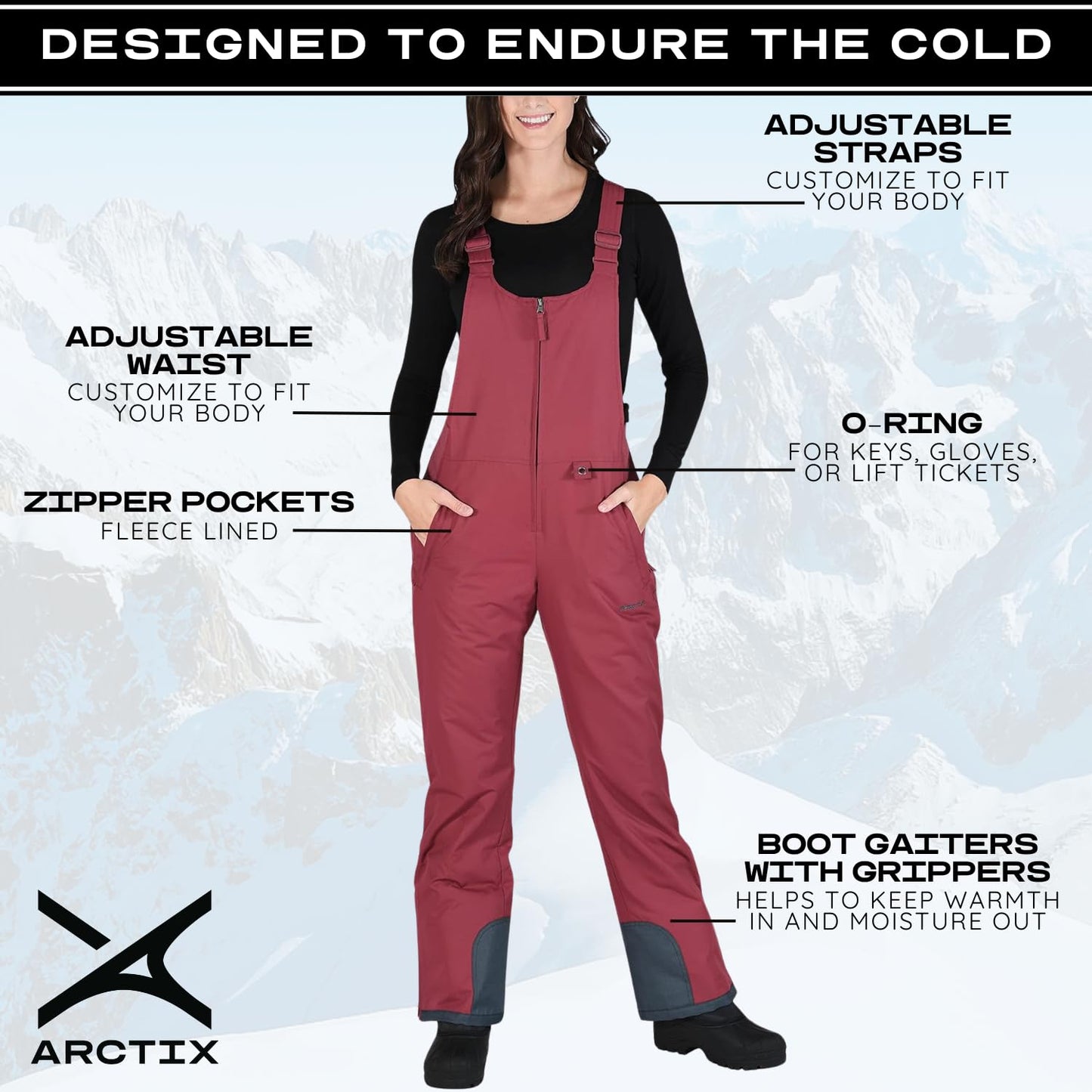Arctix Women's Essential Insulated Bib Overalls, Crimson, Small