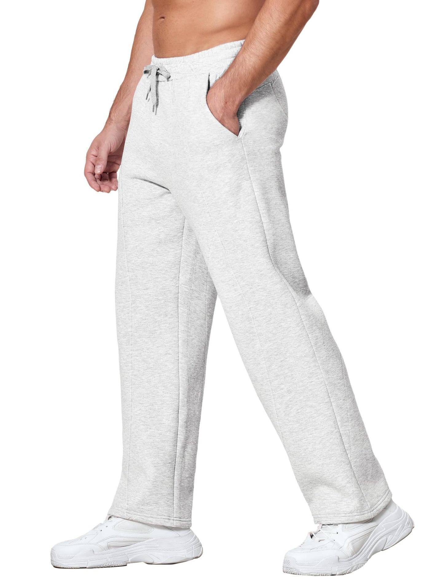 Deyeek Men's Fleece Lined Sweatpants Open Bottom Loose Grey Sweat Pants for Mens Baggy Thick Cotton Lounge Pants with Pockets