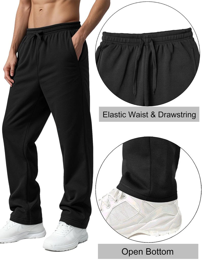 3 Pack Fleece Sweat Pants for Men, Athletic Open Bottom Mens Baggy Wide Leg Sweatpants with Pockets Loose Relaxed Fit Men's Joggers Drawstring Lounge Workout Gym Active Pants Black Navy Blue Grey XL
