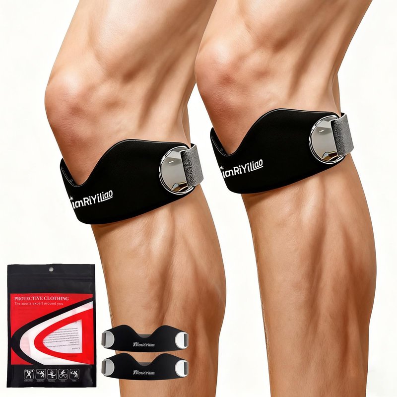 BianRiYiLiao Silicone Patellar Tendon Support Strap 2-Pack, Adjustable Non-Slip Patella Knee Strap Brace for Running, Hiking, Basketball, Jumpers Knee, Tendonitis, Squats - Black