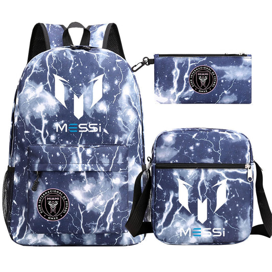 enttgo Unisex Lionel Messi 3 in 1 Backpack Set-Miami CF Novelty Casual Bookbag Waterproof Canvas Knapsack for Travel