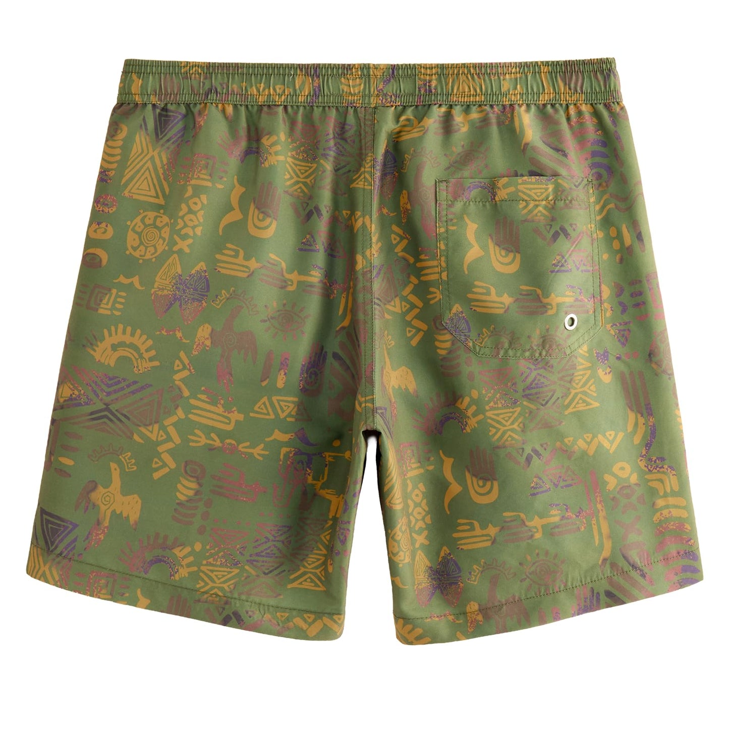 maamgic Mens Swim Trunks Quick Dry Swim Shorts with Mesh Lining Funny Swimwear Bathing Suits 7inch Folk Patterns Green Large