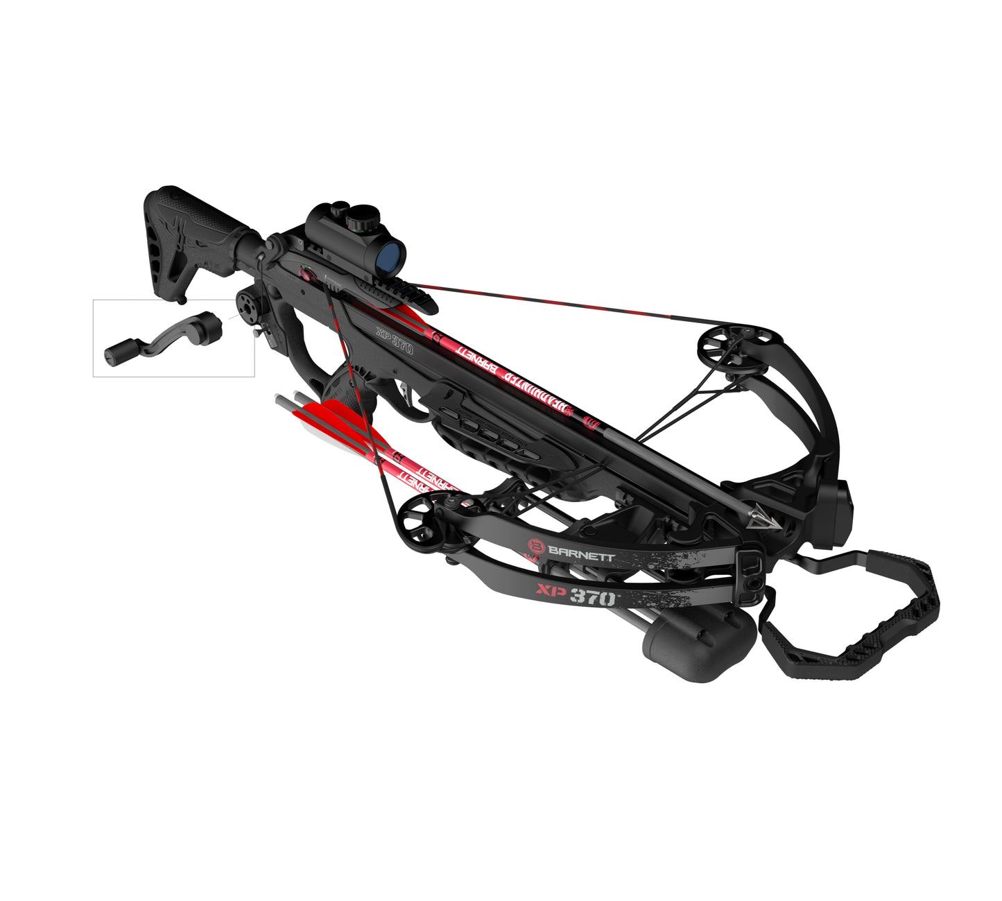 Barnett Explorer XP370 - Compact and Lightweight Crossbow. 370FPS, Adjustable Butt Stock, Illuminated Red Dot Scope, with Headhunter Bolts, Side Mount Quiver and Precision Textures, with CCD