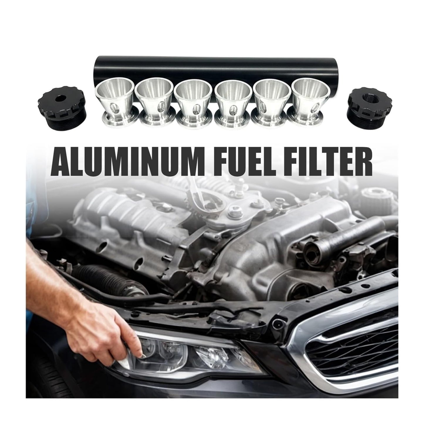 Black Aluminum Solvent Filter Trap Kit High-Efficiency 1/2x28 Fuel Filter with Baffles Suppressor Cleaner Oil Filter