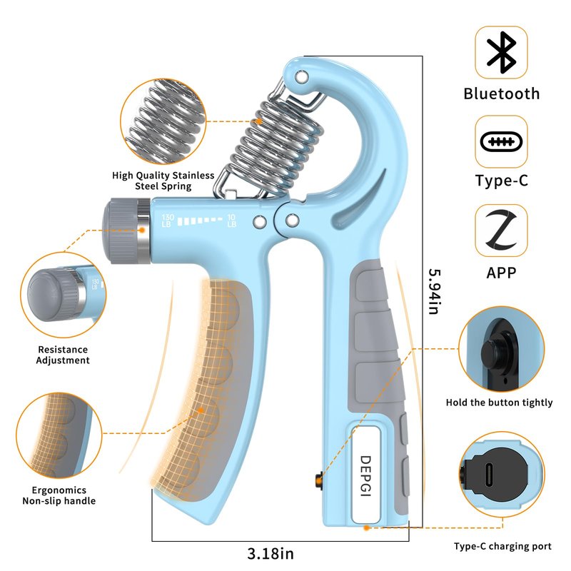 DEPGI Smart Grip Strength Trainer with App, Digital Hand Gripper with 10-130LB Resistance for Muscle Building & Injury Recovery（2 Pack)