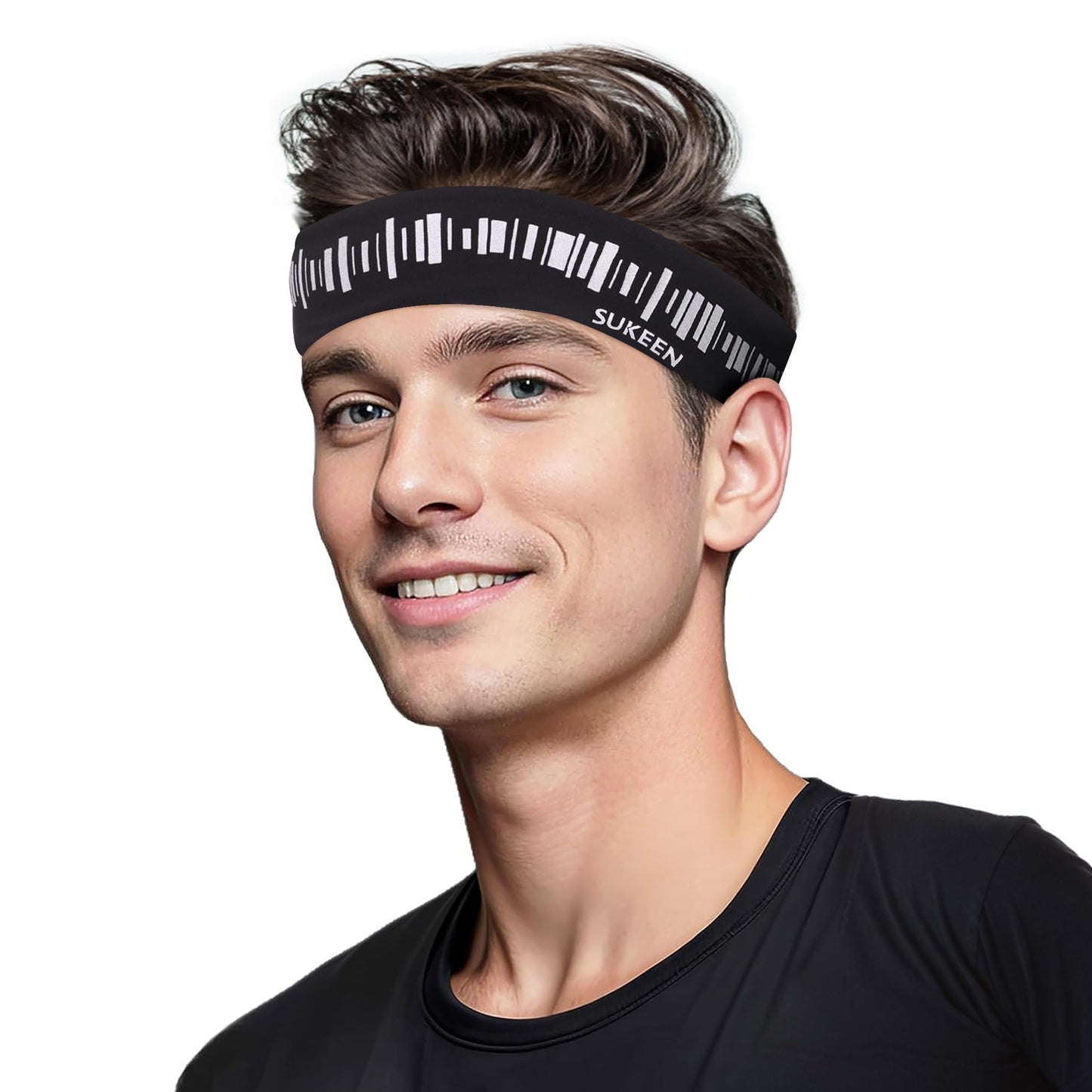 Sukeen Cooling Headbands for Men, Moisture Wicking Sweat Band Sweatbands, Reflective Running Headband, Non Slip Sports Workout Headband for Gym, Fitness, Exercise, Black