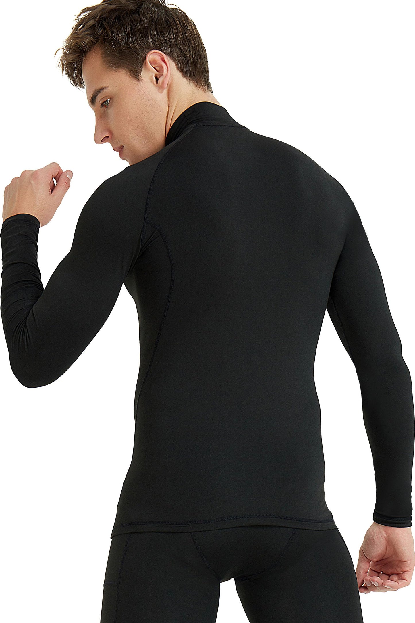 COOLOMG Mens Base Layer Top Thermal Fleece Lined Compression Long Sleeve Shirts Mock Black XL