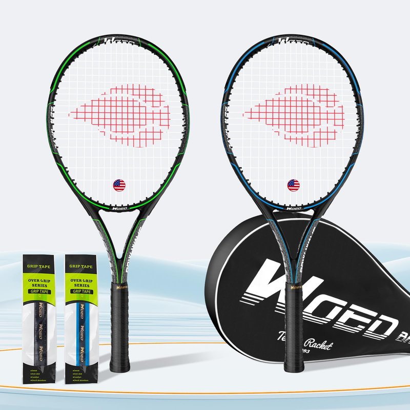 WOED BATENS Adult 2 Player Tennis Racket Perfect for Beginner and Professional Players, 27” Speed Tennis Racquet Include 2 Overgrips, Tennis Bag, 2 Vibration Dampes, 2 Covers