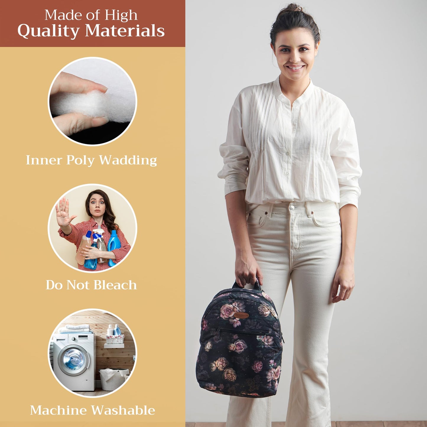 Maison d' Hermine Backpack for Women Men Cotton Shoulder Multipurpose Rucksack with Small Pouch Lightweight Multi Pocket Bag for Travel Work Beach Perfect for Spring Summer (Moody Florals)