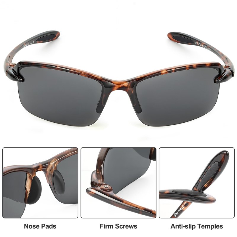 JIM HALO Polarized Sport Sunglasses for Men Women, Wrap Around Sun Glasses for Hiking Cycling Running Fishing UV400, Grey