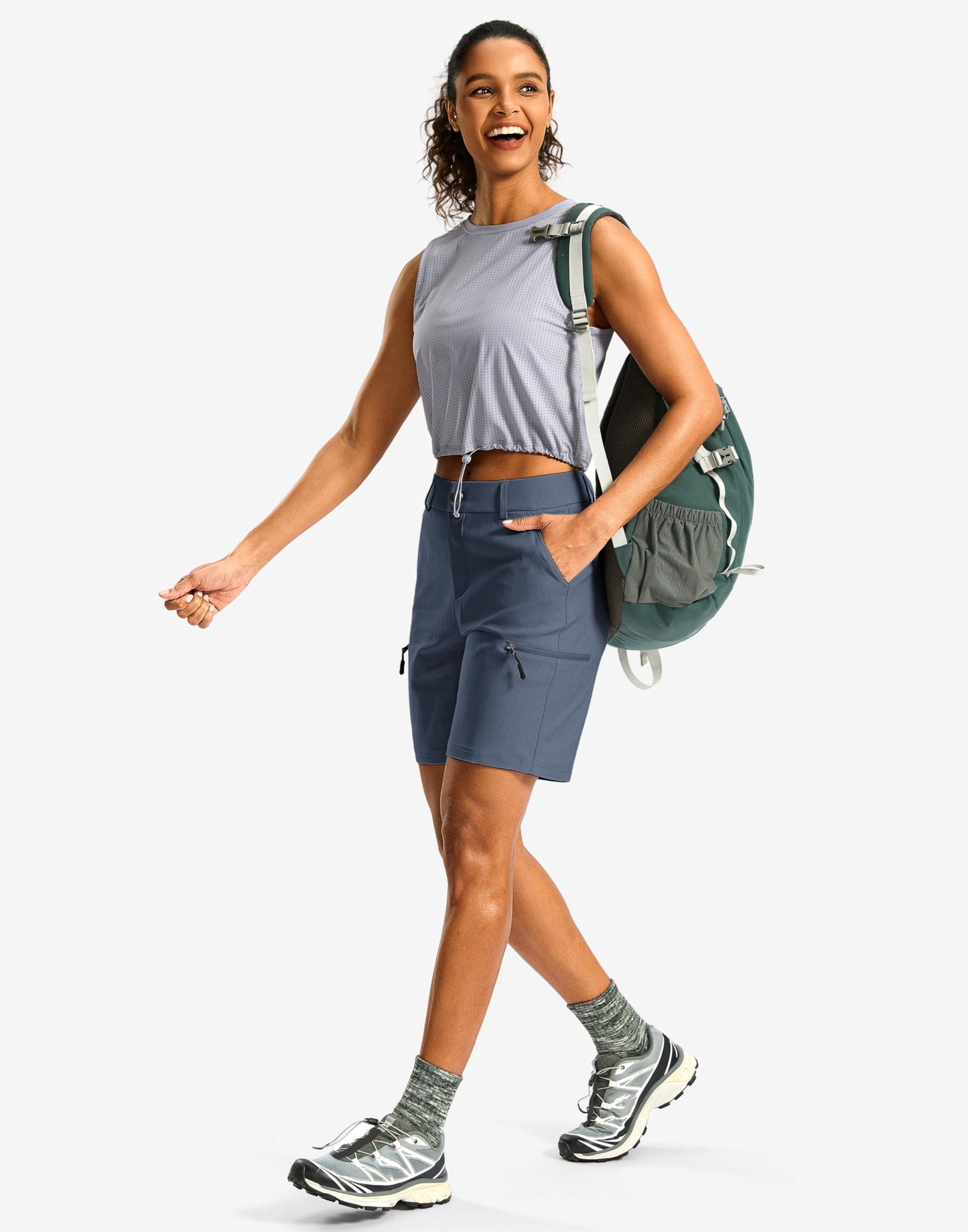 G Gradual Women's 7" Hiking Cargo Shorts Quick Dry Lightweight Golf Outdoor Work Summer Travel Shorts with Pockets(Dusty Blue,L)