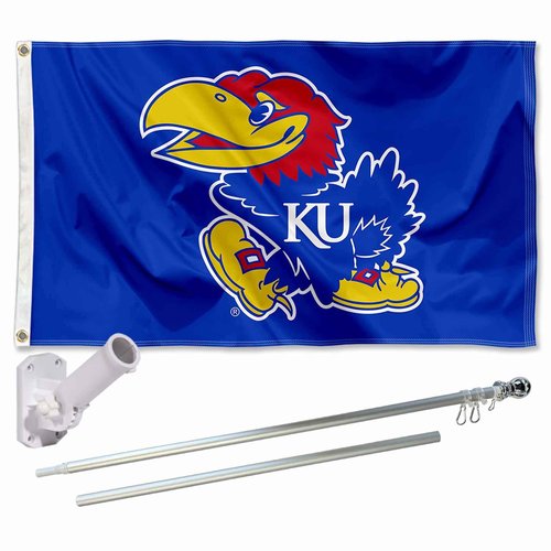 College Flags & Banners Co. Kansas Jayhawks Flag and Pole Bracket Mount Bundle
