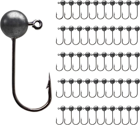 Fly Tying Jig Heads Kit - 50pcs Jig Hooks for DIY Lure Making | Black, White, Orange, Pink, Chartreuse - Sizes #12 to #2