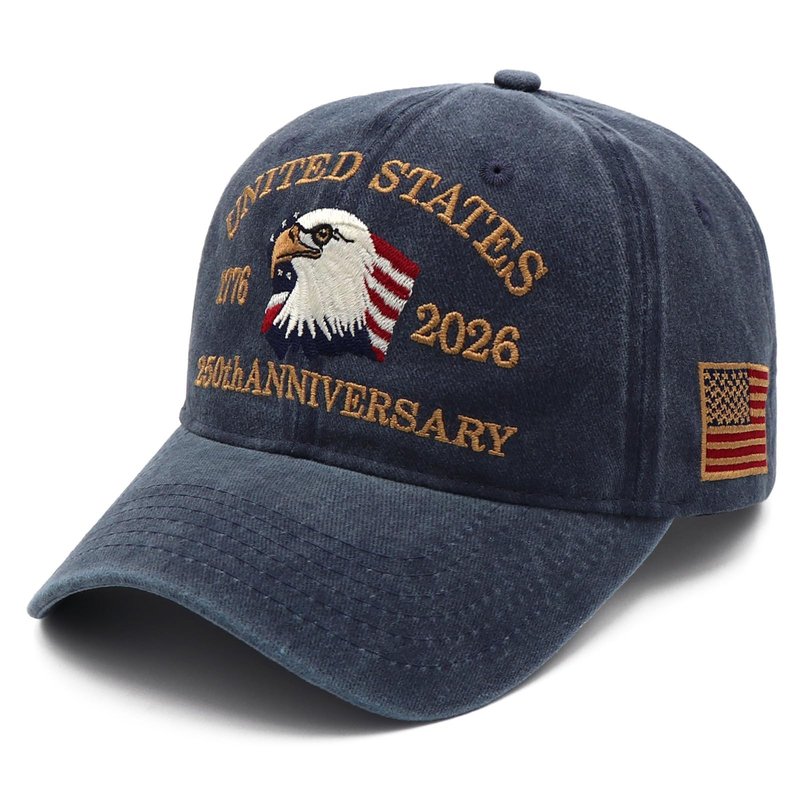 250th Anniversary USA Hat - United States 250th Anniversary Retro Adjustable Embroidered Baseball Cap Navy Blue