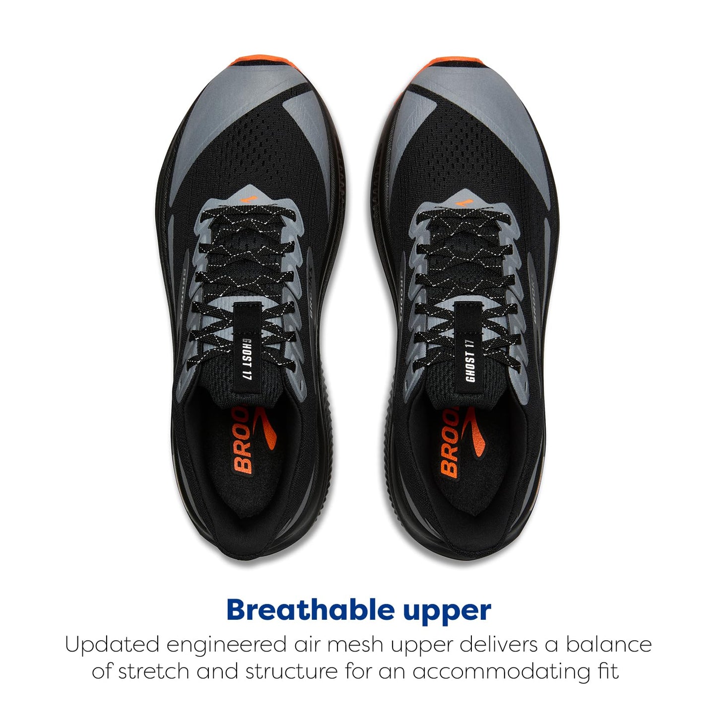 Brooks Men’s Ghost 17 Neutral Running Shoe - Black/Orange - 10.5 Medium