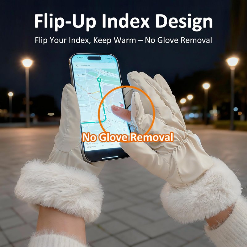 yoostooper Women's Heated Gloves, Off-White Glove with Palm & Back Heating Function, Rechargeable Touchscreen Gloves for Winter Outdoor Activities (Driving, Walking, Camping) - Medium