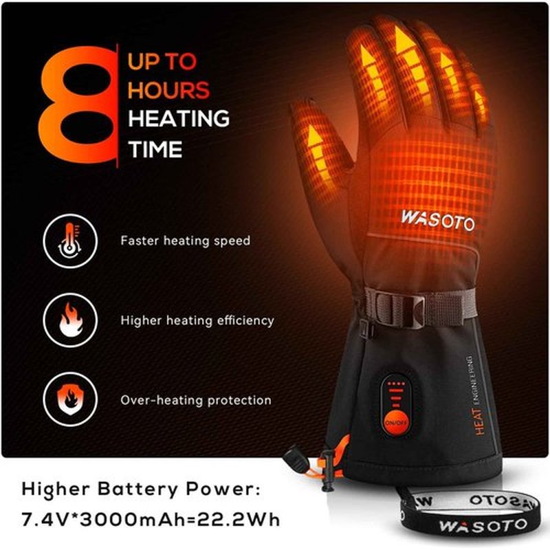 Heated Gloves for Men Women 7.4V Battery 22.2WH Rechargeable Heated Ski Gloves Touchscreen Waterproof Electric Heated Fishing Gloves for Winter Work Skiing Raynaud Riding(Black,L)
