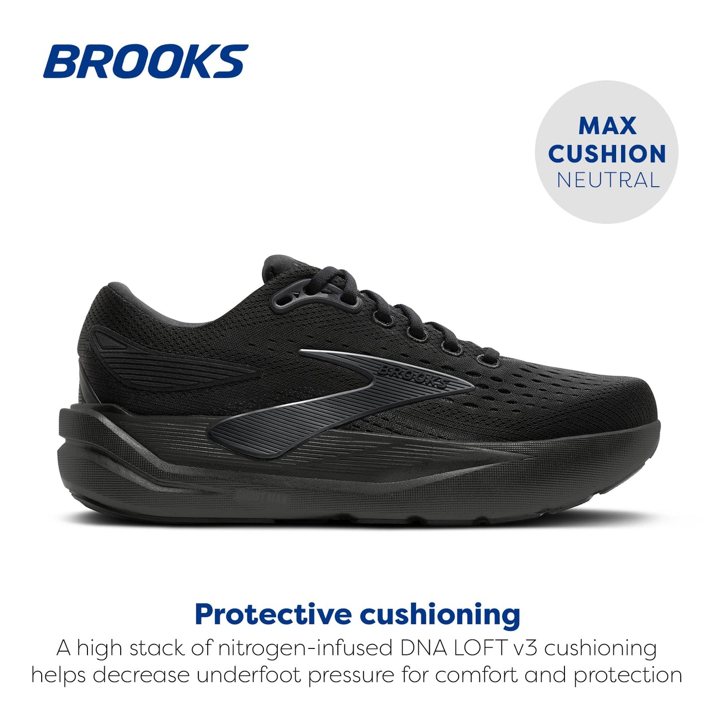 Brooks Women’s Ghost Max 3 Neutral Running & Walking Shoe - Black/Black/Ebony - 5 Medium
