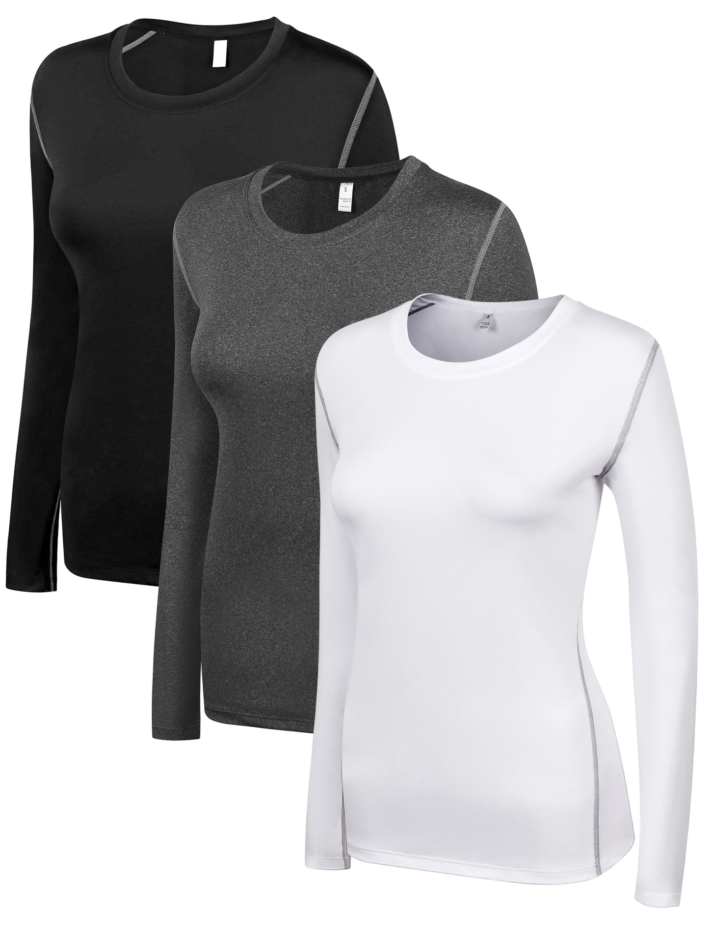 WANAYOU White Compression Shirts Woman Long Sleeve Dry Fit Long Sleeve Workout Tops for Women White Running Athletic Shirt Undershirt Moisture Wiking Base Layer Gym Hiking 3 Pack M