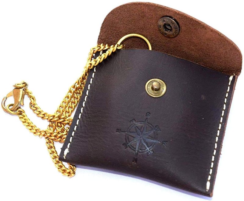 VERTERIS Nautical Vintage Compass Solid Brass Compass in a Black Leather Case