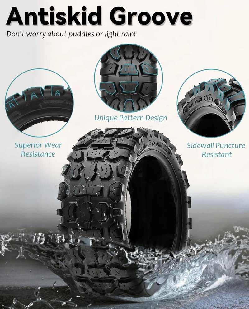 GLDYTIMES 11 Inch Off Road Scooter Tire, 90/65-6.5 Tubeless Tire Heavy Duty Vacuum Snow Tyre Fit for Dualtron Ultra/Dualtron Thunder/Zero 11x/Speedual Plus/Kaabo Wolf Warrior Electric Scooter