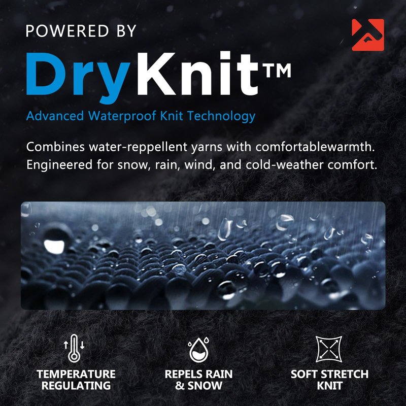TOP-EX DryKnit™ Waterproof Merino Wool Visor Beanie with Brim & Fleece Neck Warmer Set – Warm Winter Knit Hat for Men & Women Cold Weather Ski Hiking Golf Black M/L