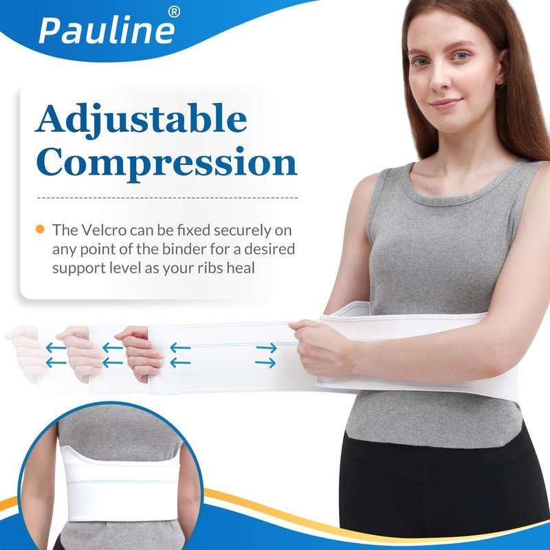 Pauline Broken Rib Brace for Women - Compression Chest Binder for Cracked Ribs Support & Chest Pain Relief - Rib Belt for Bruised Rib Cage (White, Fits 30”-45”)