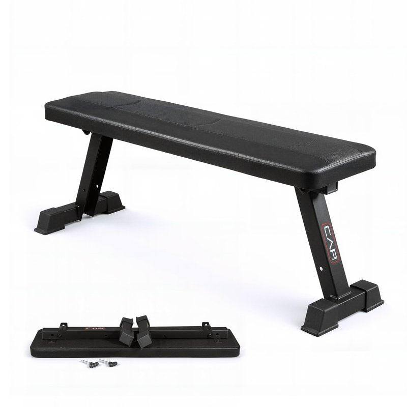 CAP Barbell Foldable Flat Weight Bench | Folding Workout Bench with Steel Frame, Thick Box-Stitched Padding & 600 LB Capacity | Compact Home Gym Strength Training Bench