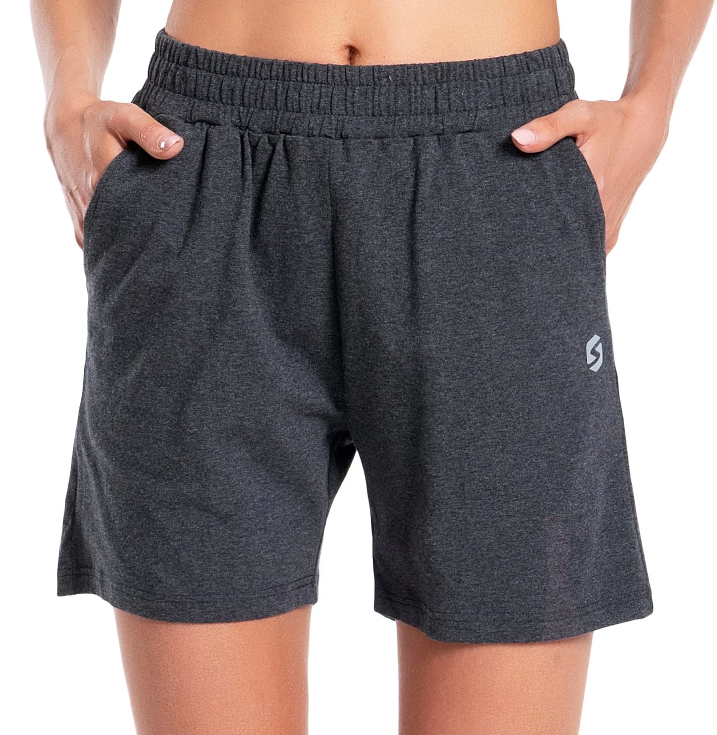Women's Cotton Shorts 5" Sweat Bermuda Pull on Shorts with Deep Pockets for Lounge Gym Yoga Walking Athletic Charcoal